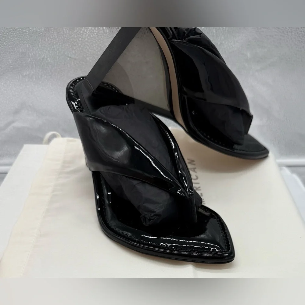 Good American Clear Wedge Black Sandal Heels Size 7.5 GA077P-X NIB - Picture 4 of 4